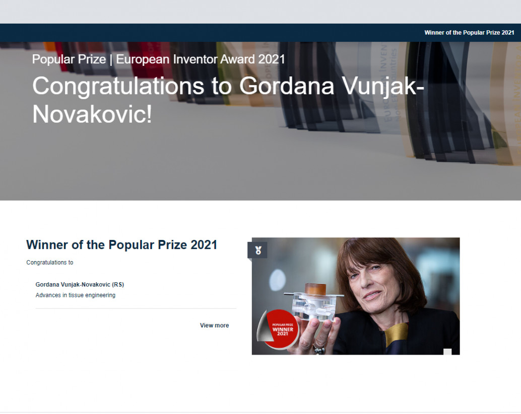 Проф. др Гордана Вуњак-Новаковић, добитница престижне Европске награде за проналазаче у 2021. години